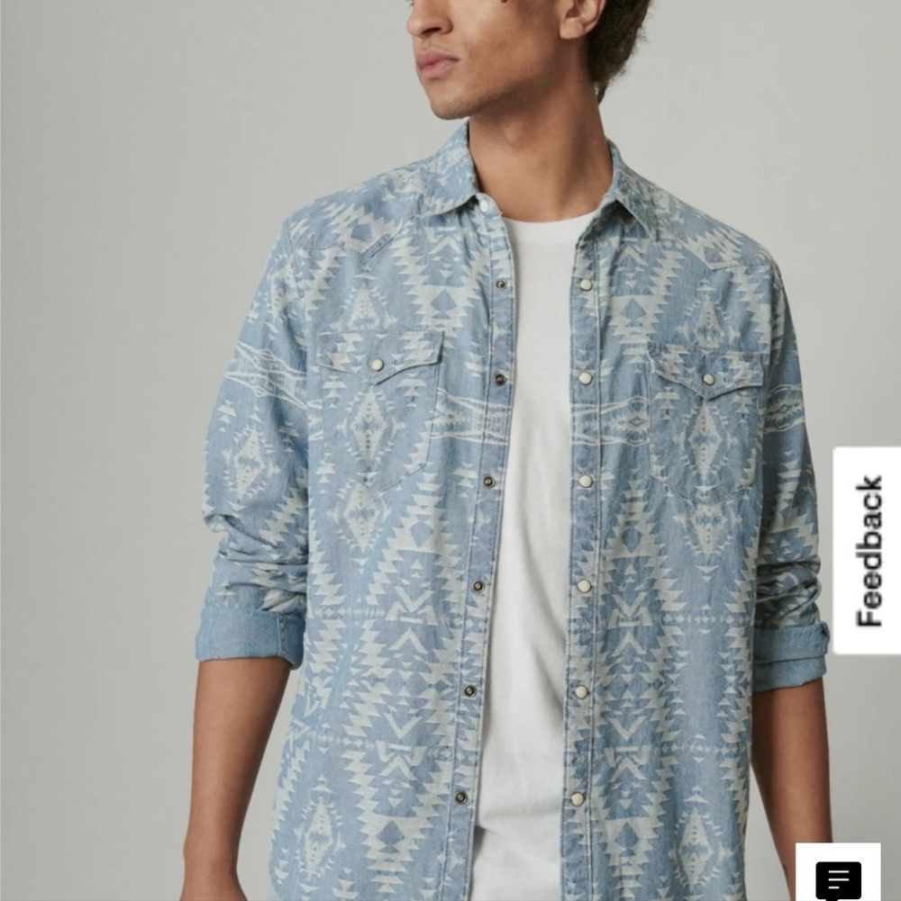 🍀Good Fortune Lucky Brand Light Blue Patterned Shirt Jacket